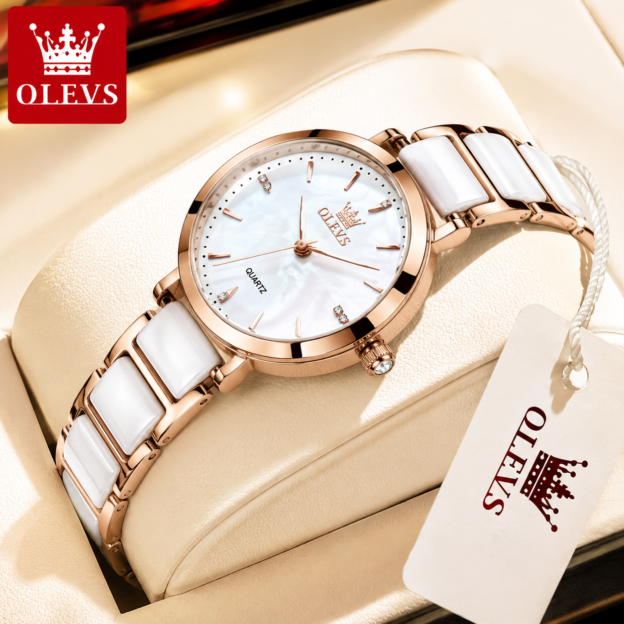 OLEVS 5877 Luxury Women’s Ceramic Quartz Watch – Waterproof Fashion Wristwatch
