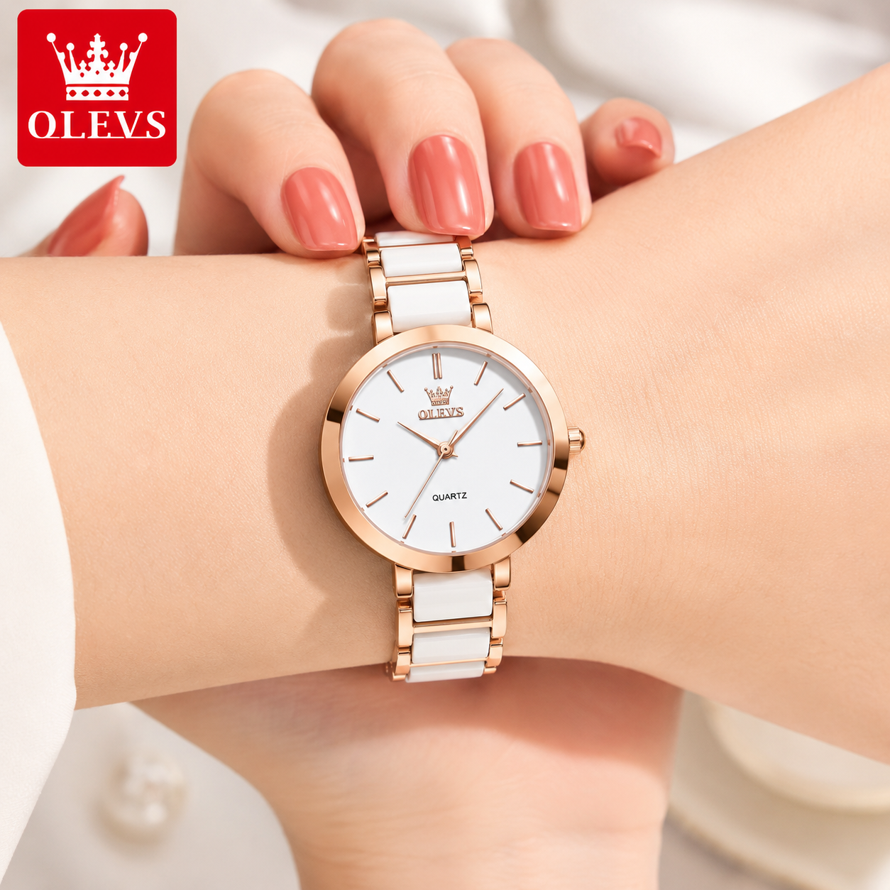 OLEVS 5877 Luxury Women’s Ceramic Quartz Watch – Waterproof Fashion Wristwatch