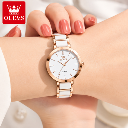 OLEVS 5877 Luxury Women’s Ceramic Quartz Watch – Waterproof Fashion Wristwatch