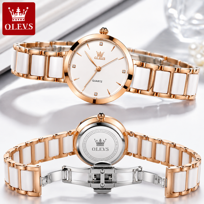 OLEVS 5877 Luxury Women’s Ceramic Quartz Watch – Waterproof Fashion Wristwatch