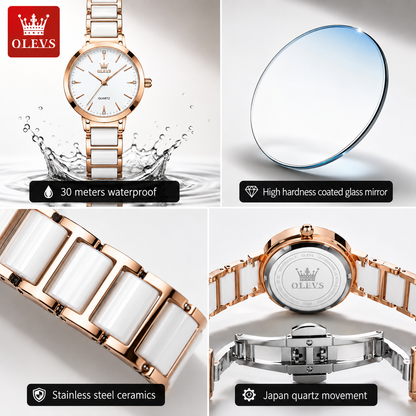 OLEVS 5877 Luxury Women’s Ceramic Quartz Watch – Waterproof Fashion Wristwatch