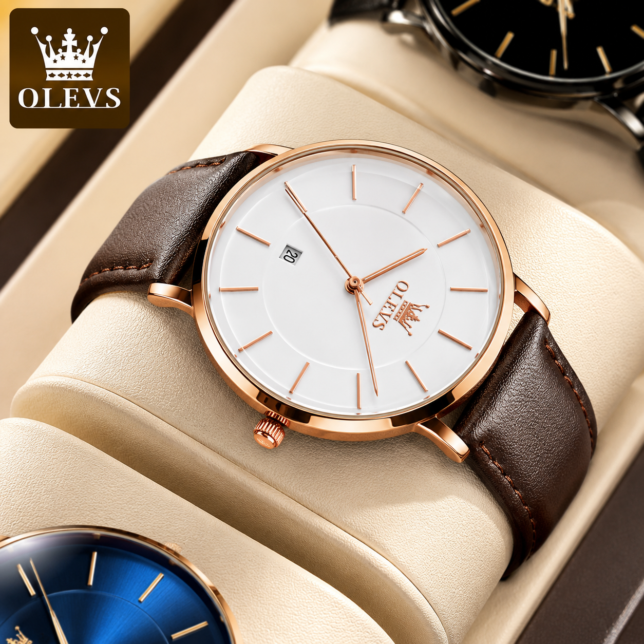 OLEVS Ultra-Thin Men’s Quartz Watch – Leather Strap