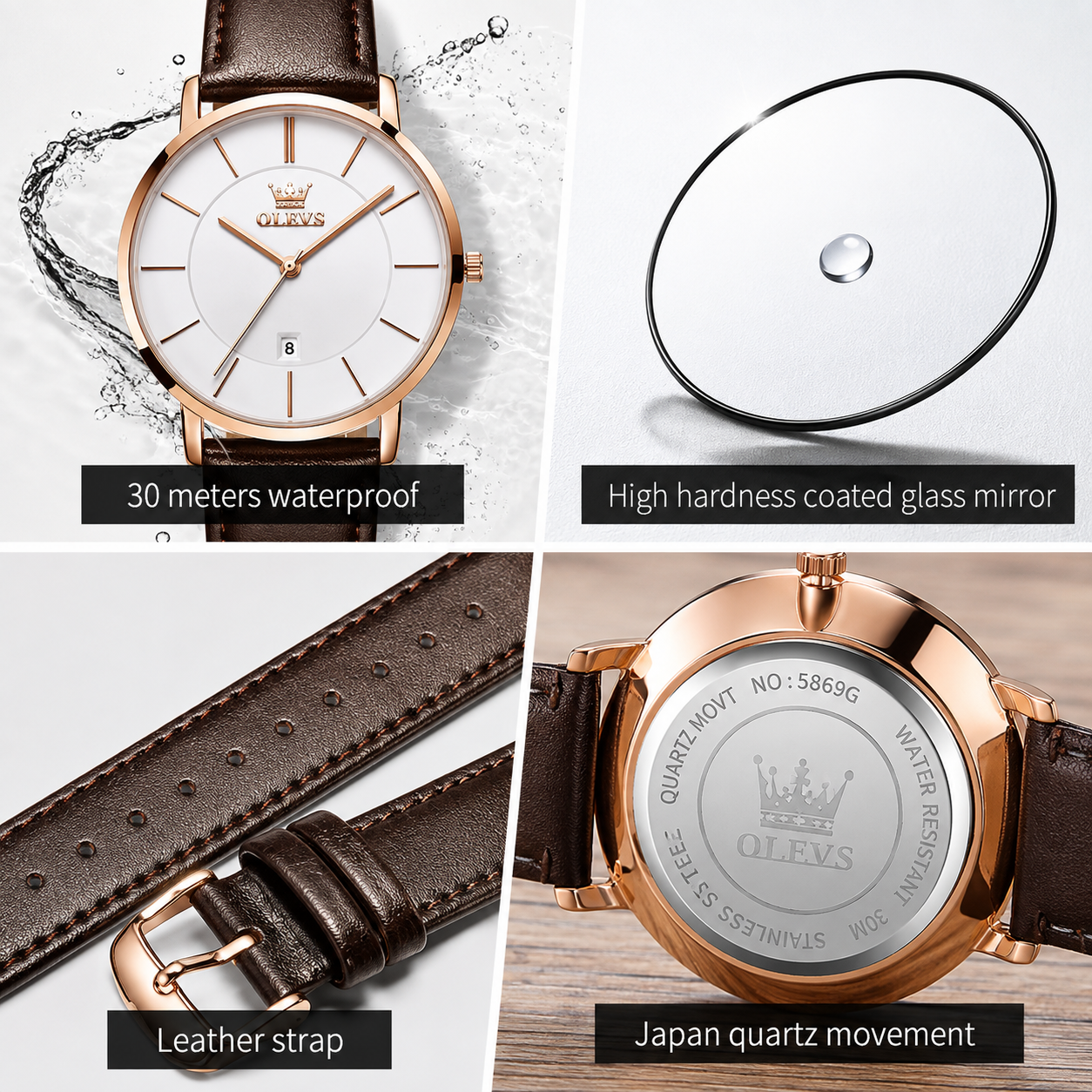 OLEVS Ultra-Thin Men’s Quartz Watch – Leather Strap
