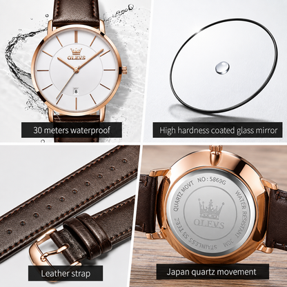 OLEVS Ultra-Thin Men’s Quartz Watch – Leather Strap