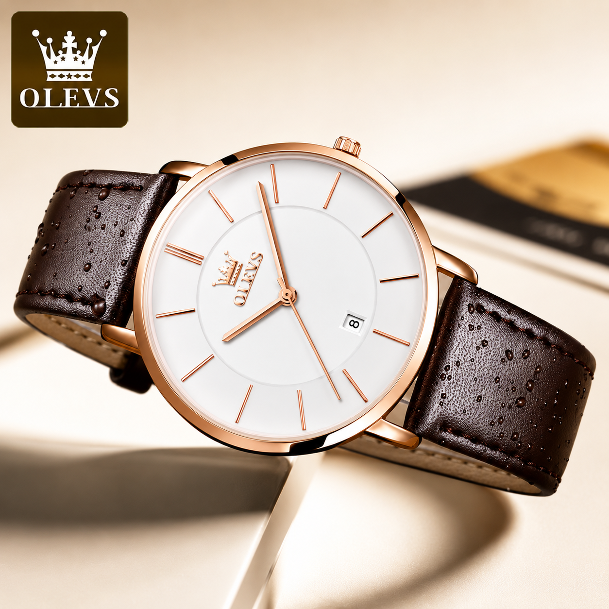 OLEVS Ultra-Thin Men’s Quartz Watch – Leather Strap