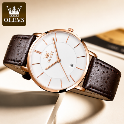 OLEVS Ultra-Thin Men’s Quartz Watch – Leather Strap