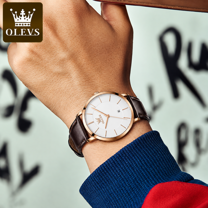 OLEVS Ultra-Thin Men’s Quartz Watch – Leather Strap