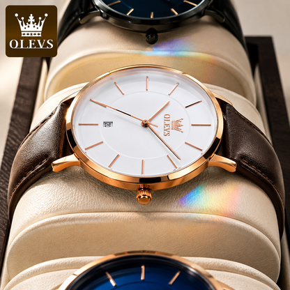 OLEVS Ultra-Thin Men’s Quartz Watch – Leather Strap