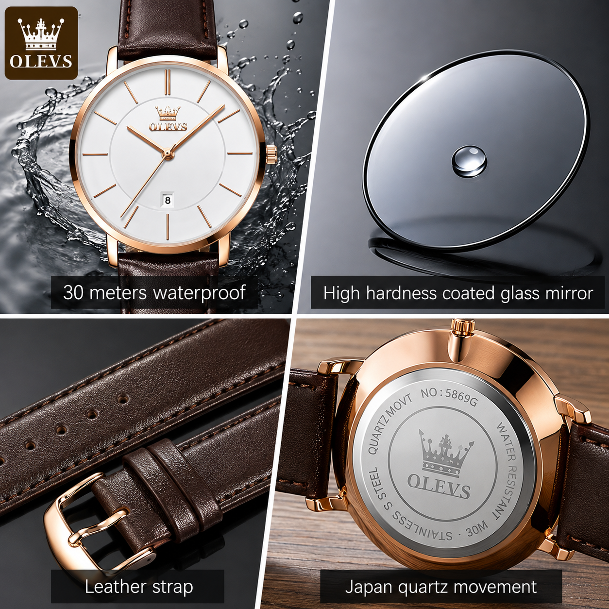 OLEVS Ultra-Thin Men’s Quartz Watch – Leather Strap