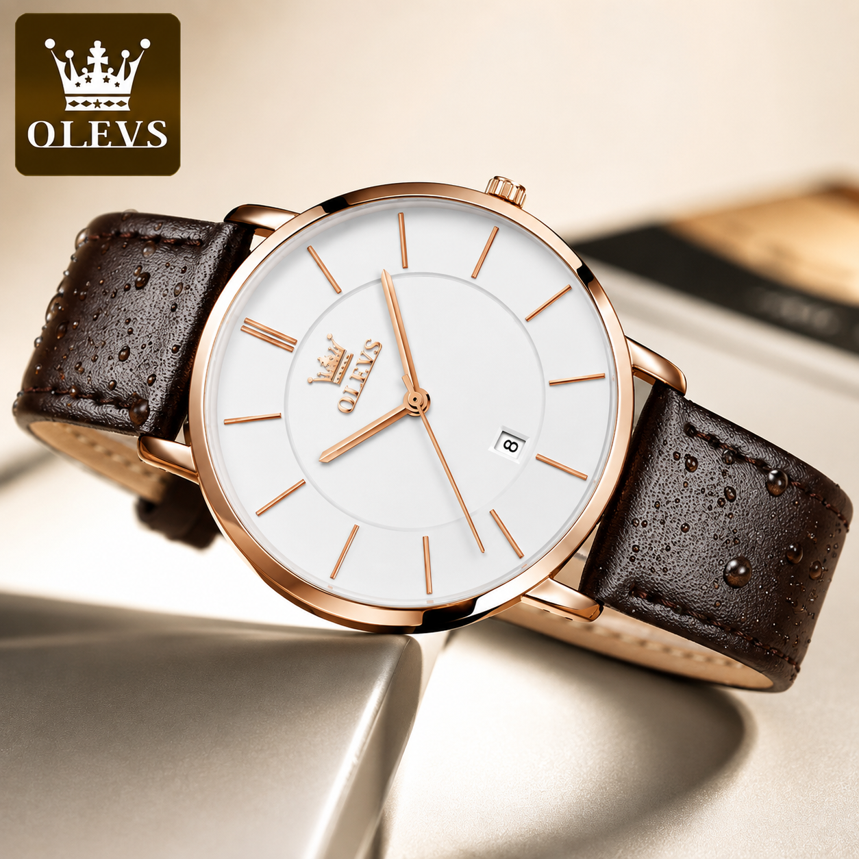 OLEVS Ultra-Thin Men’s Quartz Watch – Leather Strap