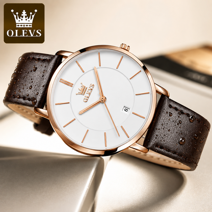 OLEVS Ultra-Thin Men’s Quartz Watch – Leather Strap