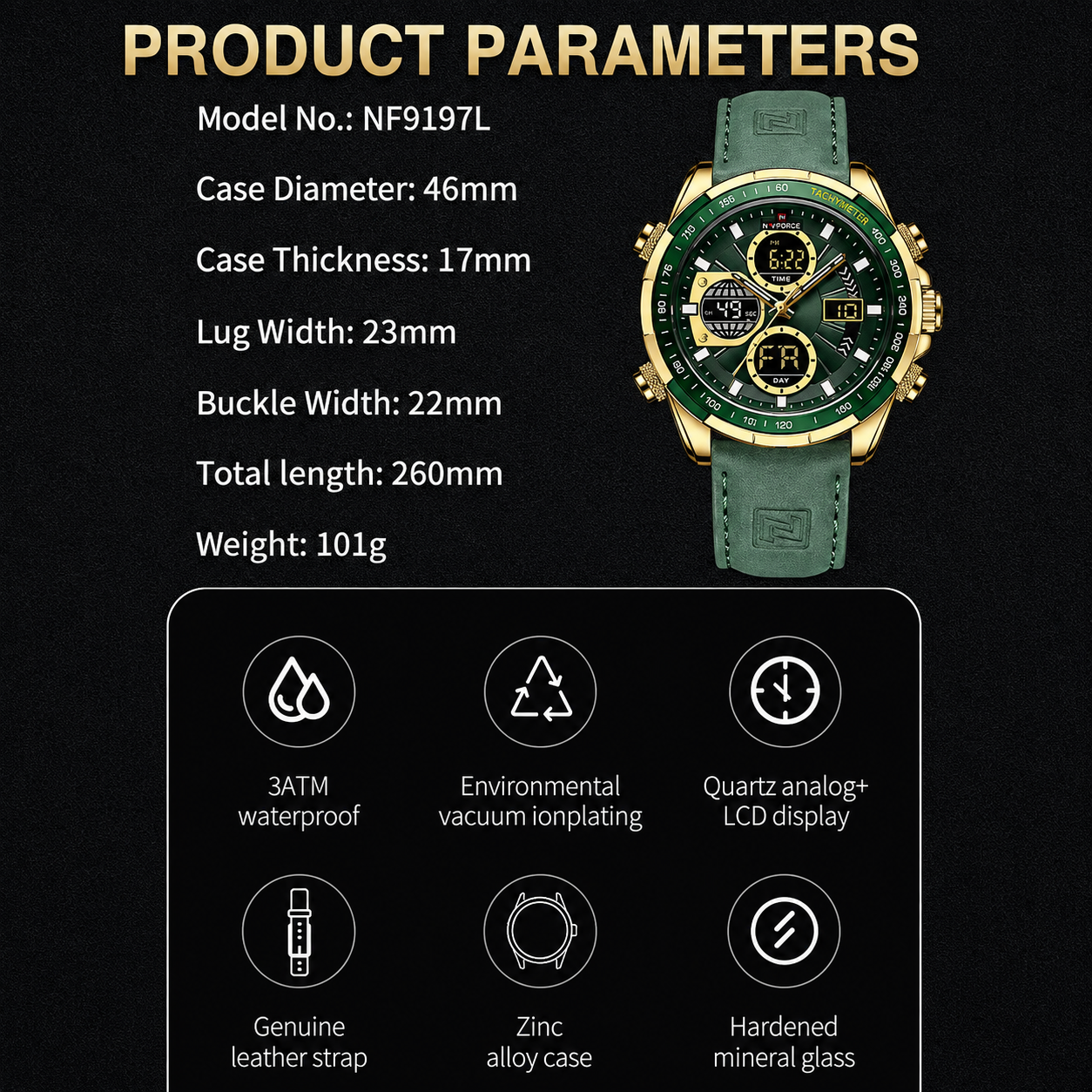 NAVIFORCE Men's Military Chronograph Watch