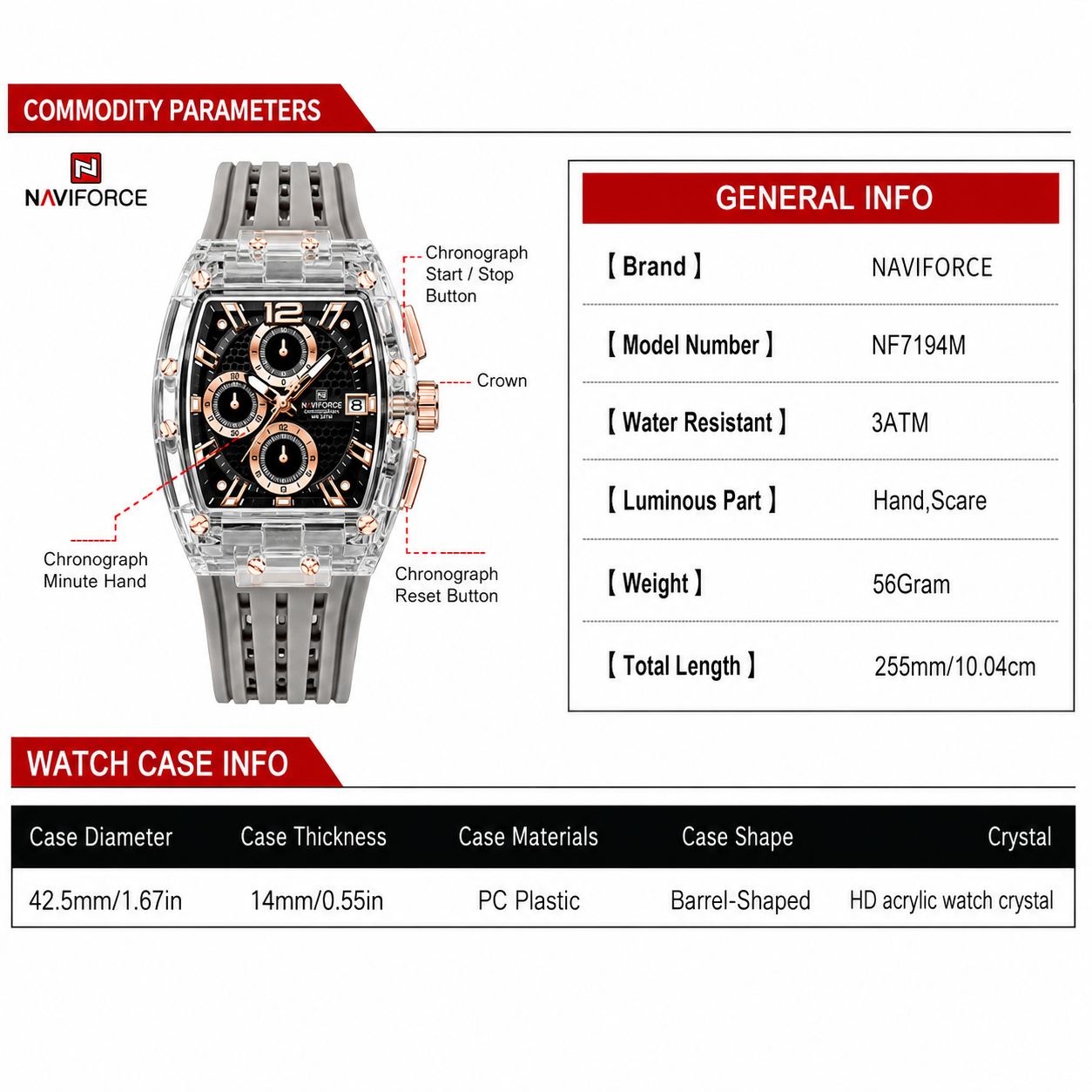 NAVIFORCE Men's Transparent Quartz Watch