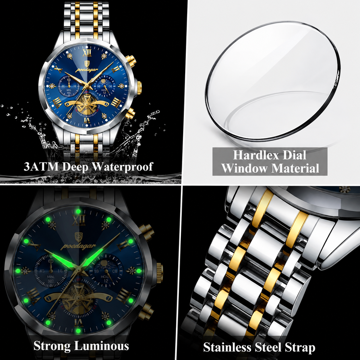 POEDAGAR Luxury Chronograph Watch.