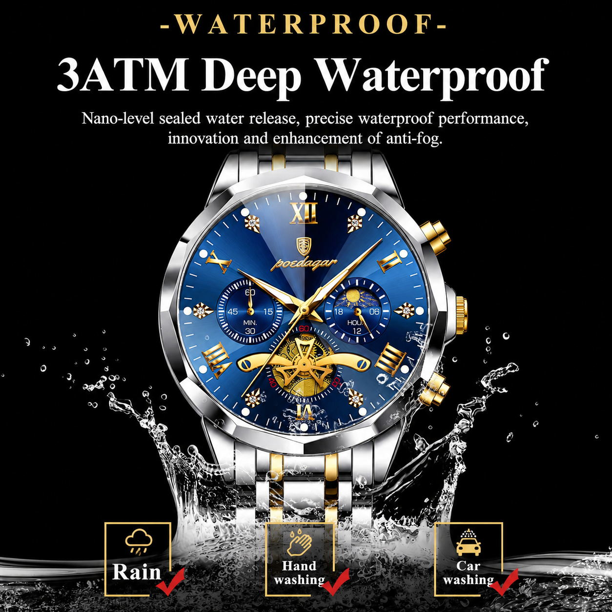 POEDAGAR Luxury Chronograph Watch.
